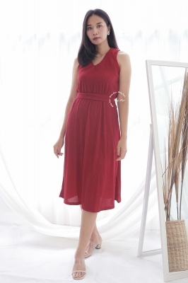 Kimmy Midi Dress Kutung Plisket - NADR 10 Merah